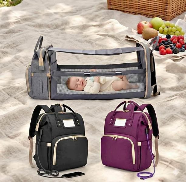 Bolso pañalera con cuna
